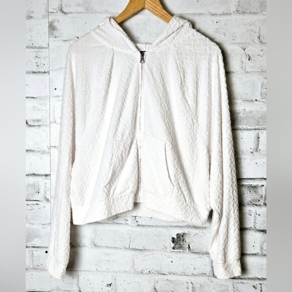 Victoria Secret On Point White Terrycloth Cropped Zip-Up Hoodie - Picture 1 of 9